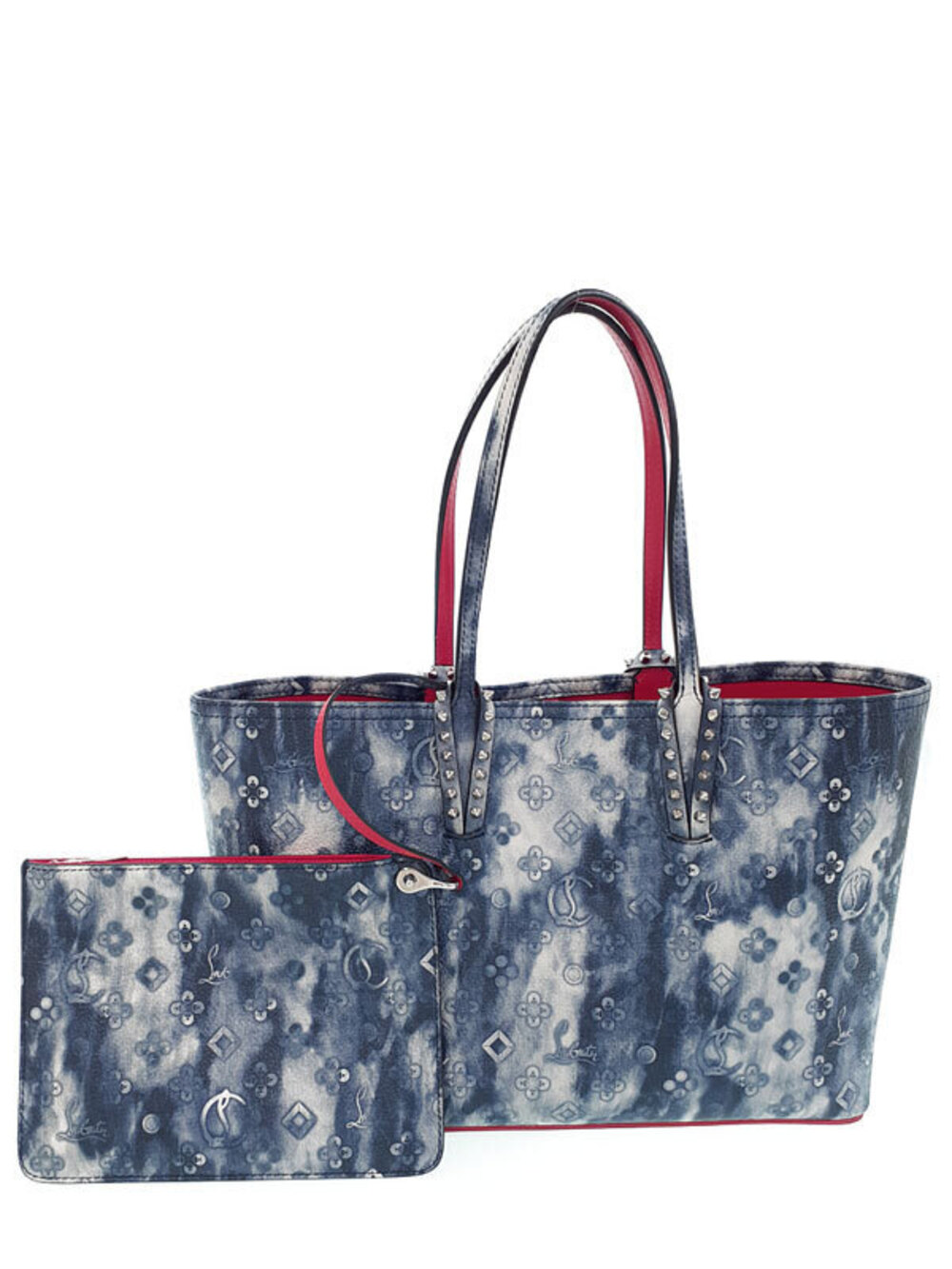 Christian Louboutin CABATA Tote Bag Leather Stud Black Red